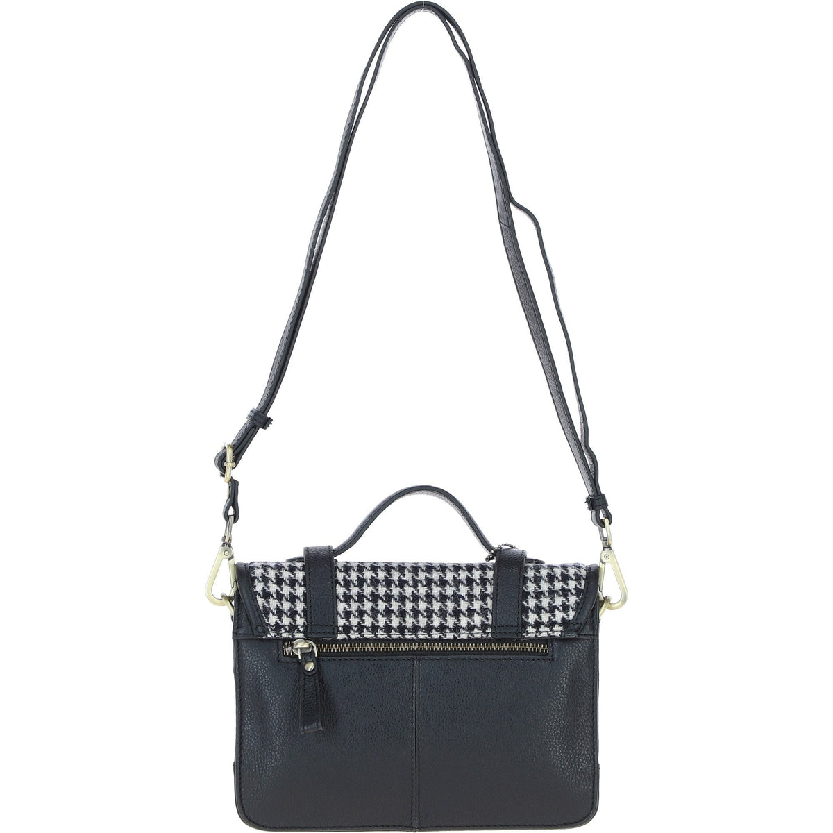 Leather & Harris Tweed Medium Twist Lock Satchel – Black / White, view 3