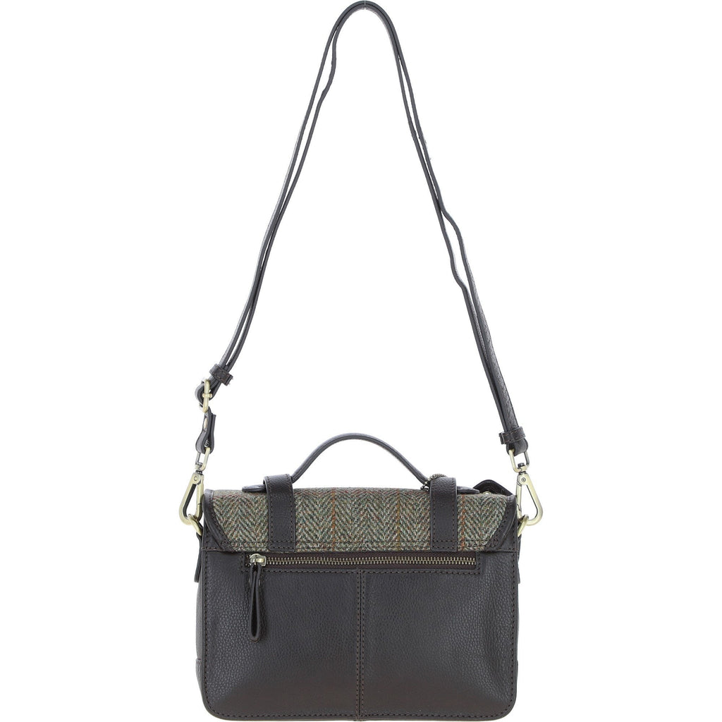 Leather & Harris Tweed Medium Twist Lock Satchel – Brown / Green, view 3