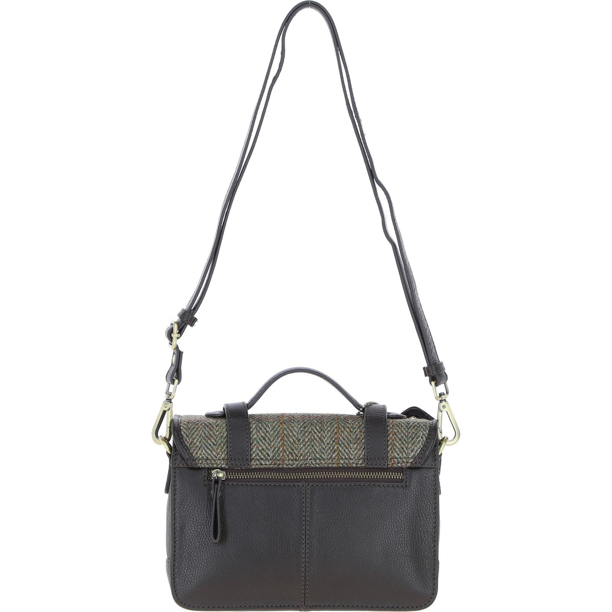 Leather & Harris Tweed Medium Twist Lock Satchel – Brown / Green, view 3