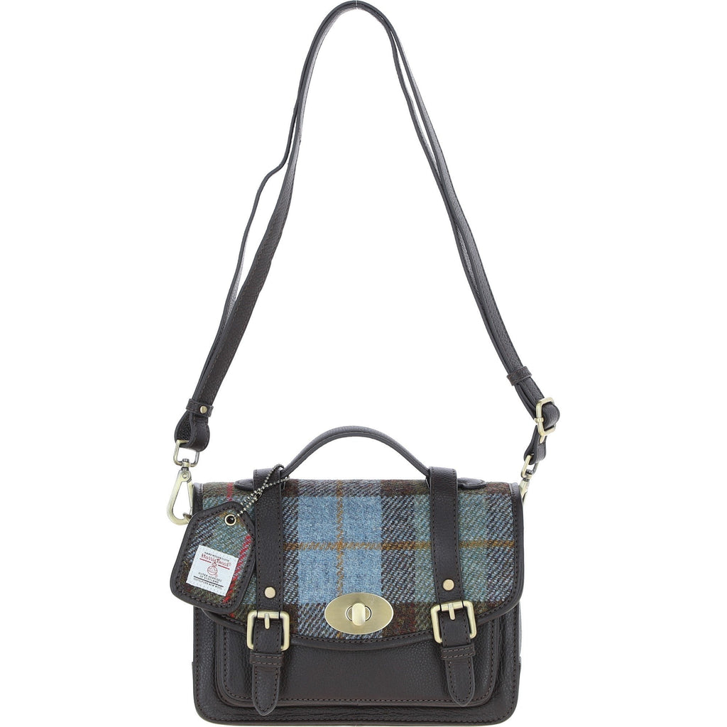 Leather & Harris Tweed Medium Twist Lock Satchel – Brown / Macleod, view 1