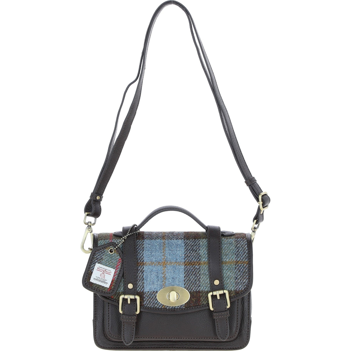 Leather & Harris Tweed Medium Twist Lock Satchel – Brown / Macleod, view 1