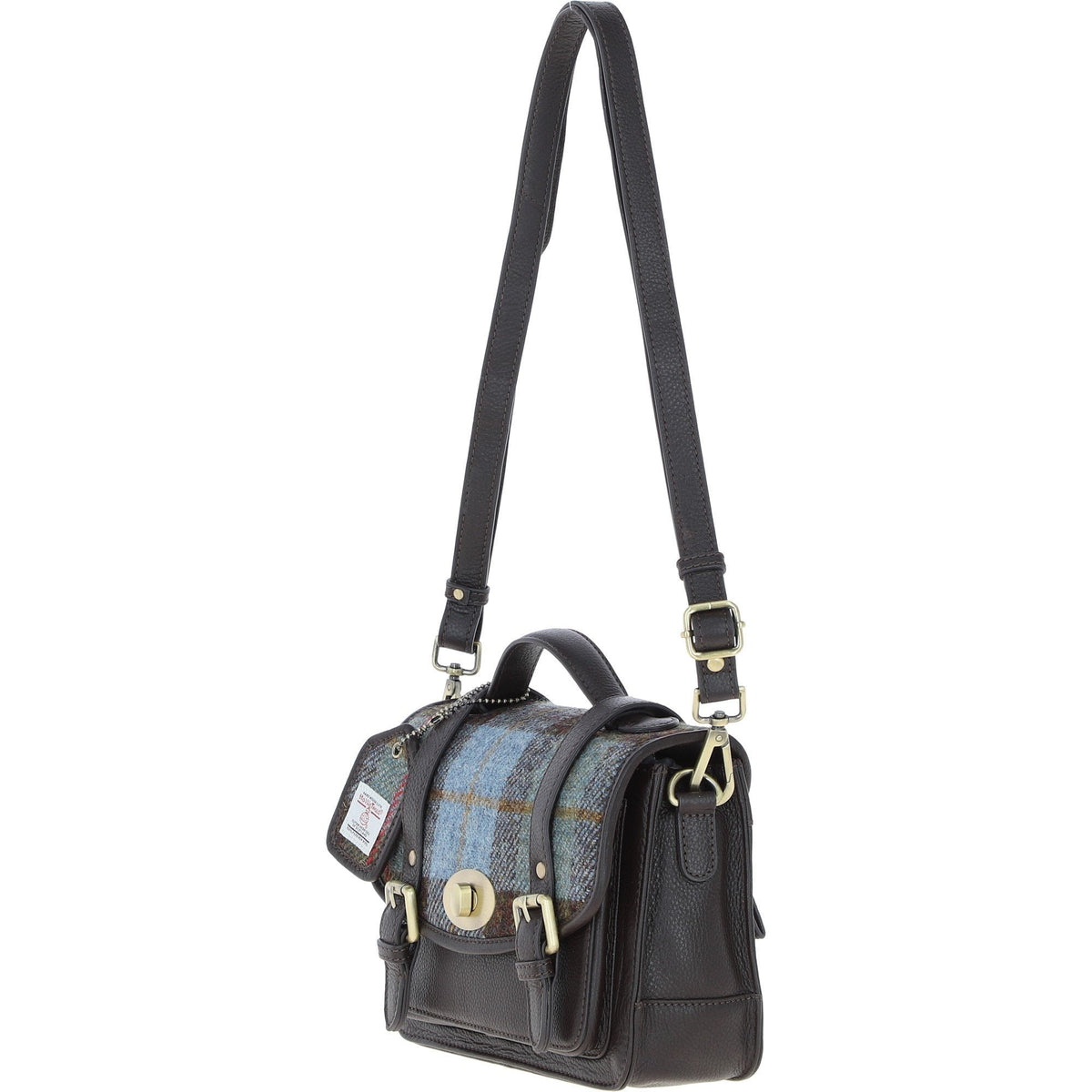 Leather & Harris Tweed Medium Twist Lock Satchel – Brown / Macleod, view 2