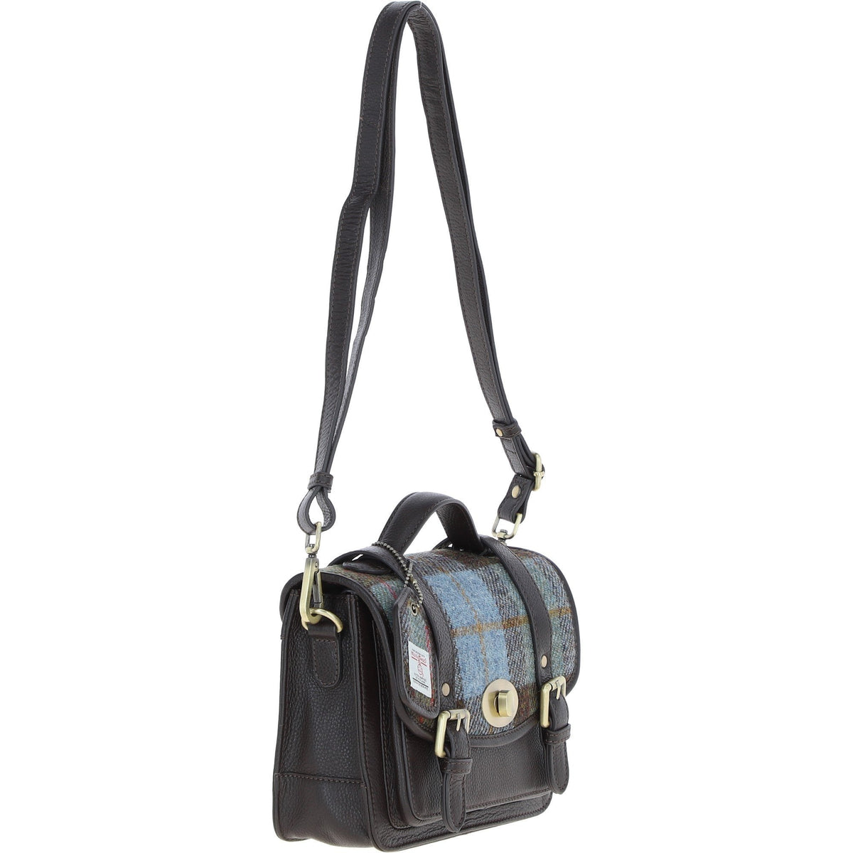 Leather & Harris Tweed Medium Twist Lock Satchel – Brown / Macleod, view 4