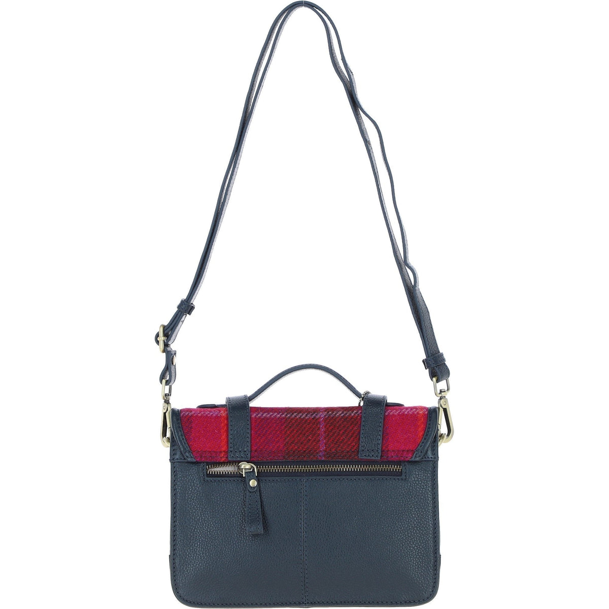 Leather & Harris Tweed Medium Twist Lock Satchel – Navy / Pink, view 3