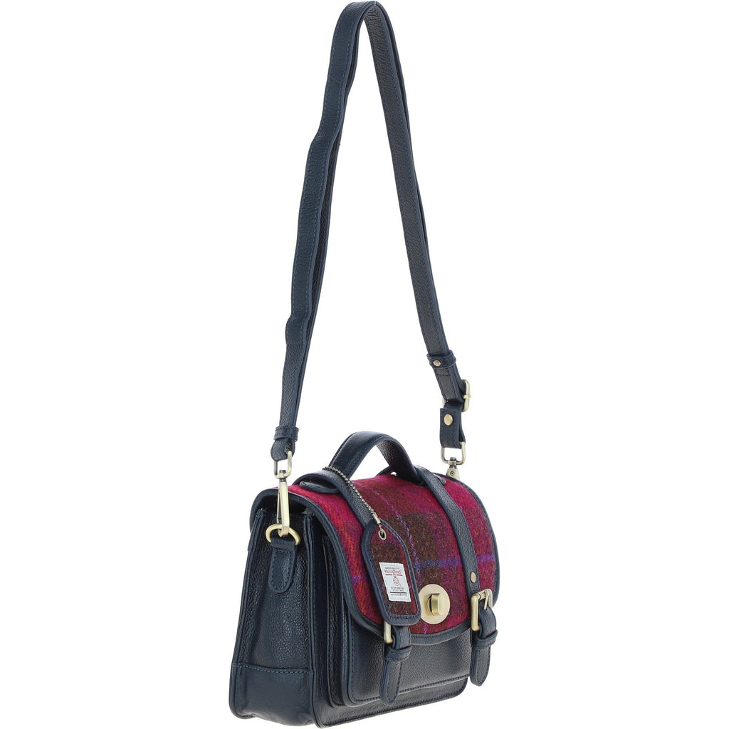 Leather & Harris Tweed Medium Twist Lock Satchel – Navy / Pink, view 4