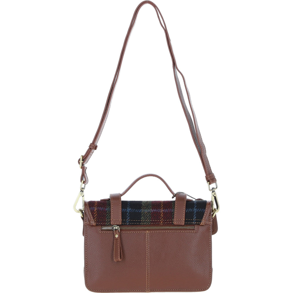 Leather & Harris Tweed Medium Twist Lock Satchel – Tan / Green / Red, view 3