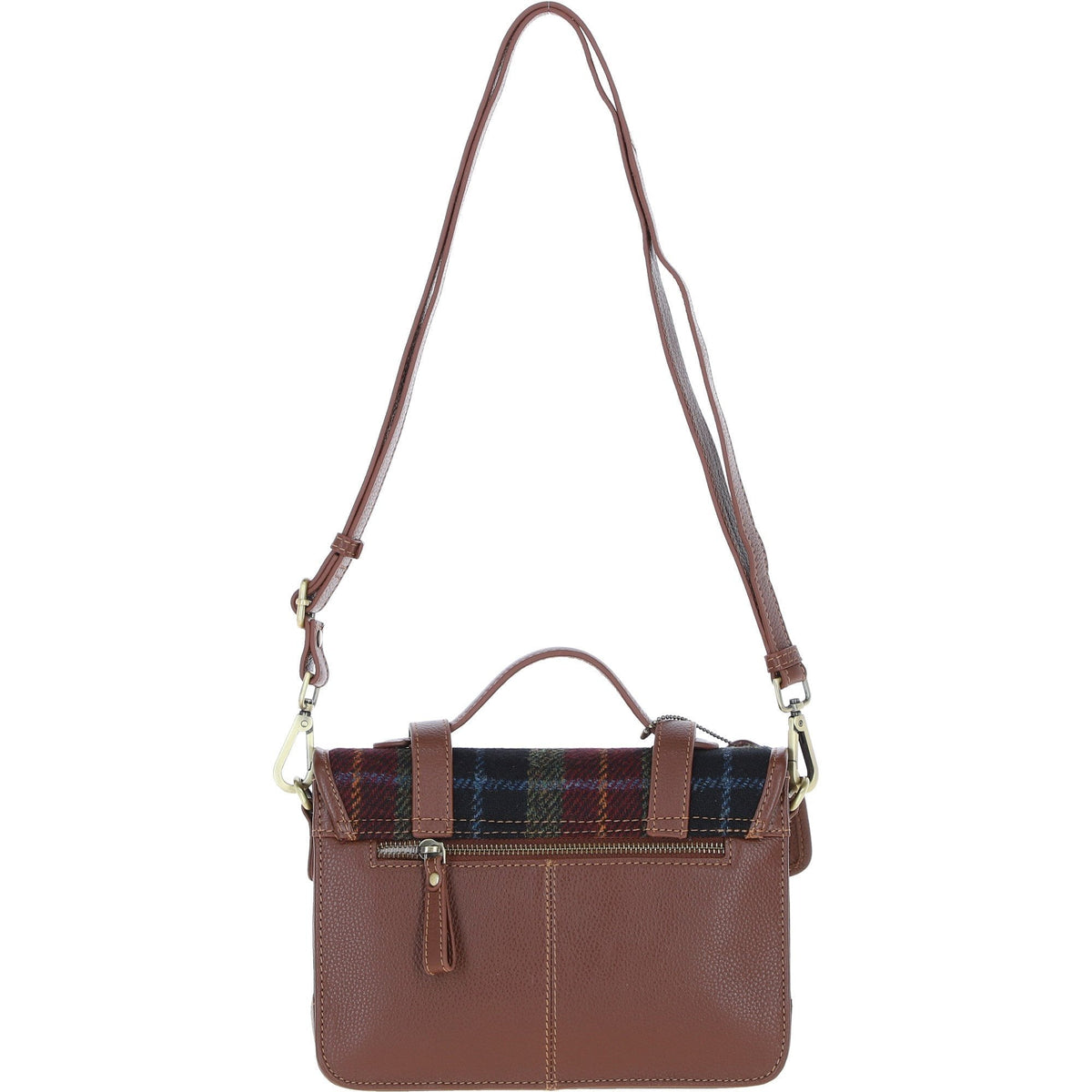Leather & Harris Tweed Medium Twist Lock Satchel – Tan / Green / Red, view 3