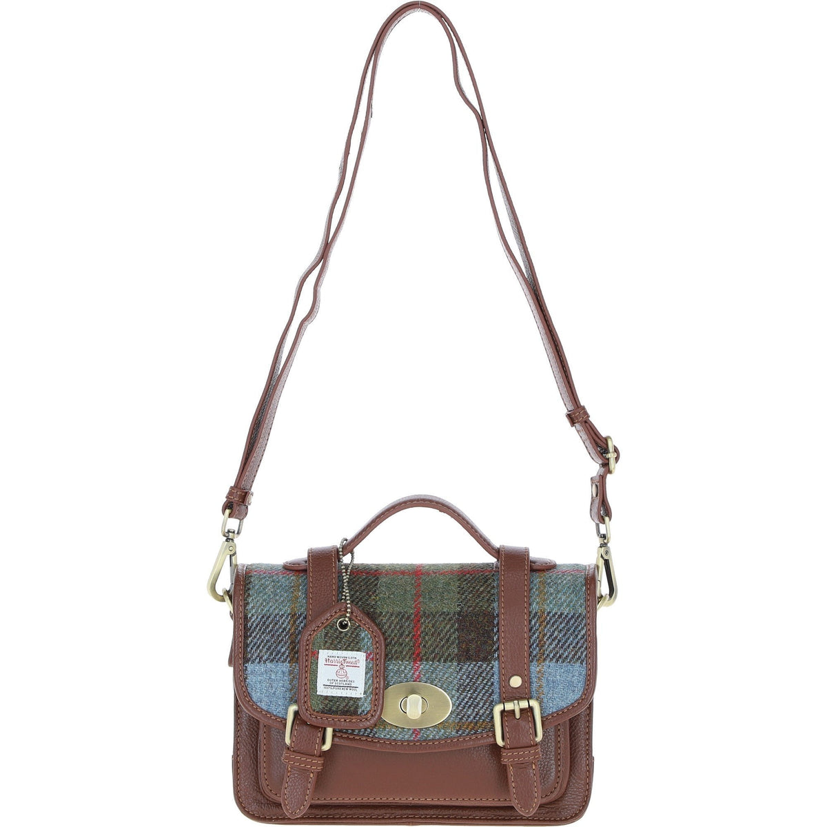 Leather & Harris Tweed Medium Twist Lock Satchel – Tan / Macleod, view 1