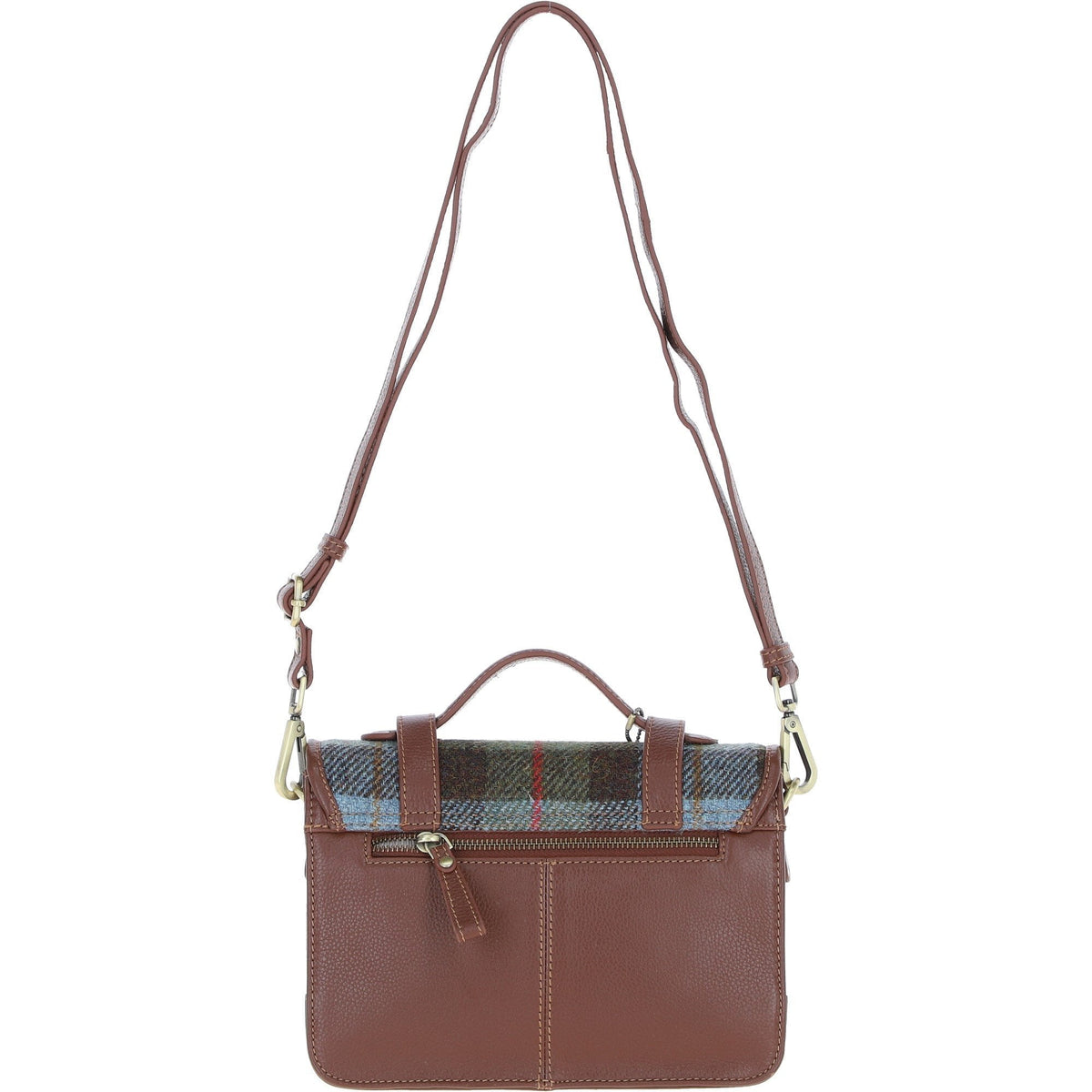 Leather & Harris Tweed Medium Twist Lock Satchel – Tan / Macleod, view 3