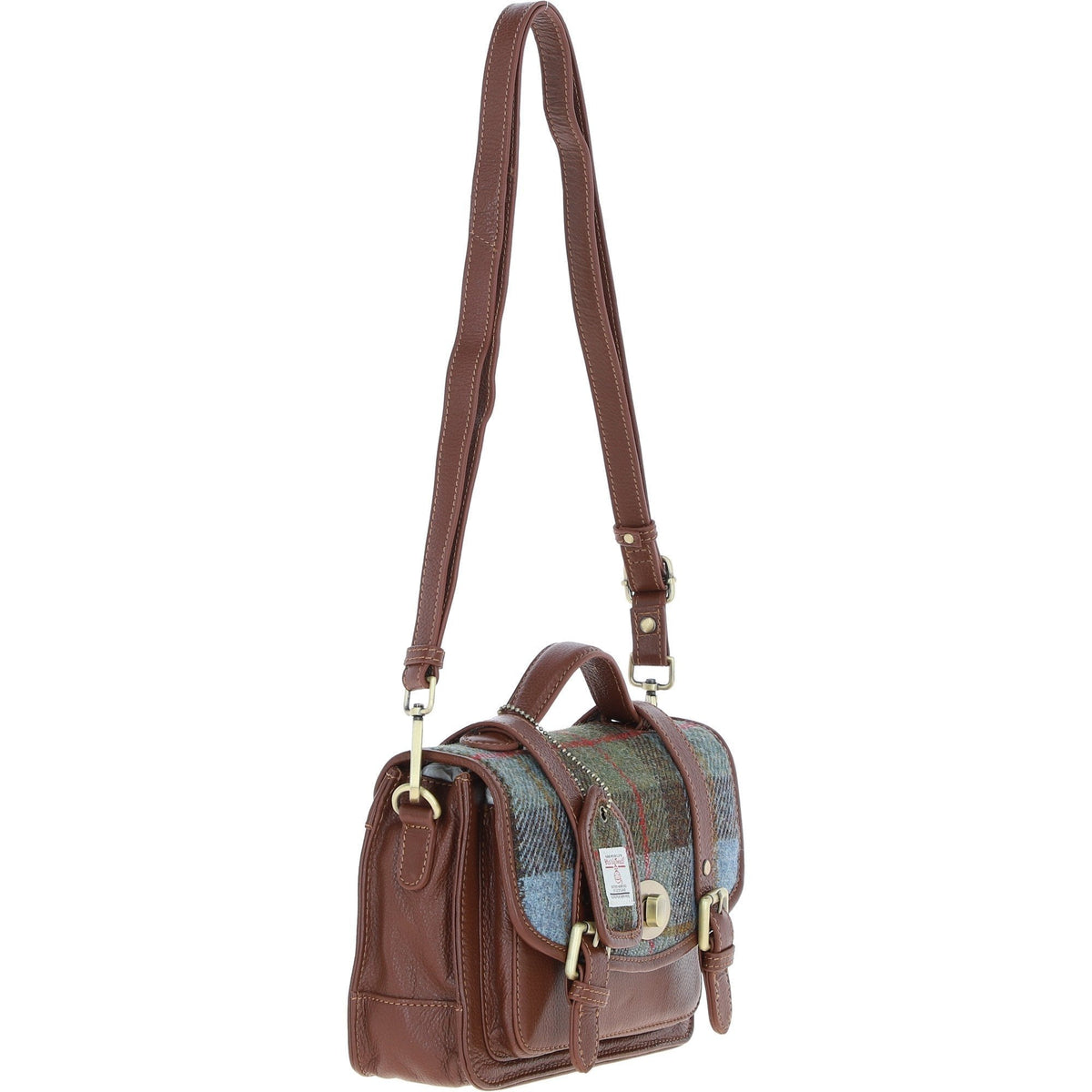 Leather & Harris Tweed Medium Twist Lock Satchel – Tan / Macleod, view 4