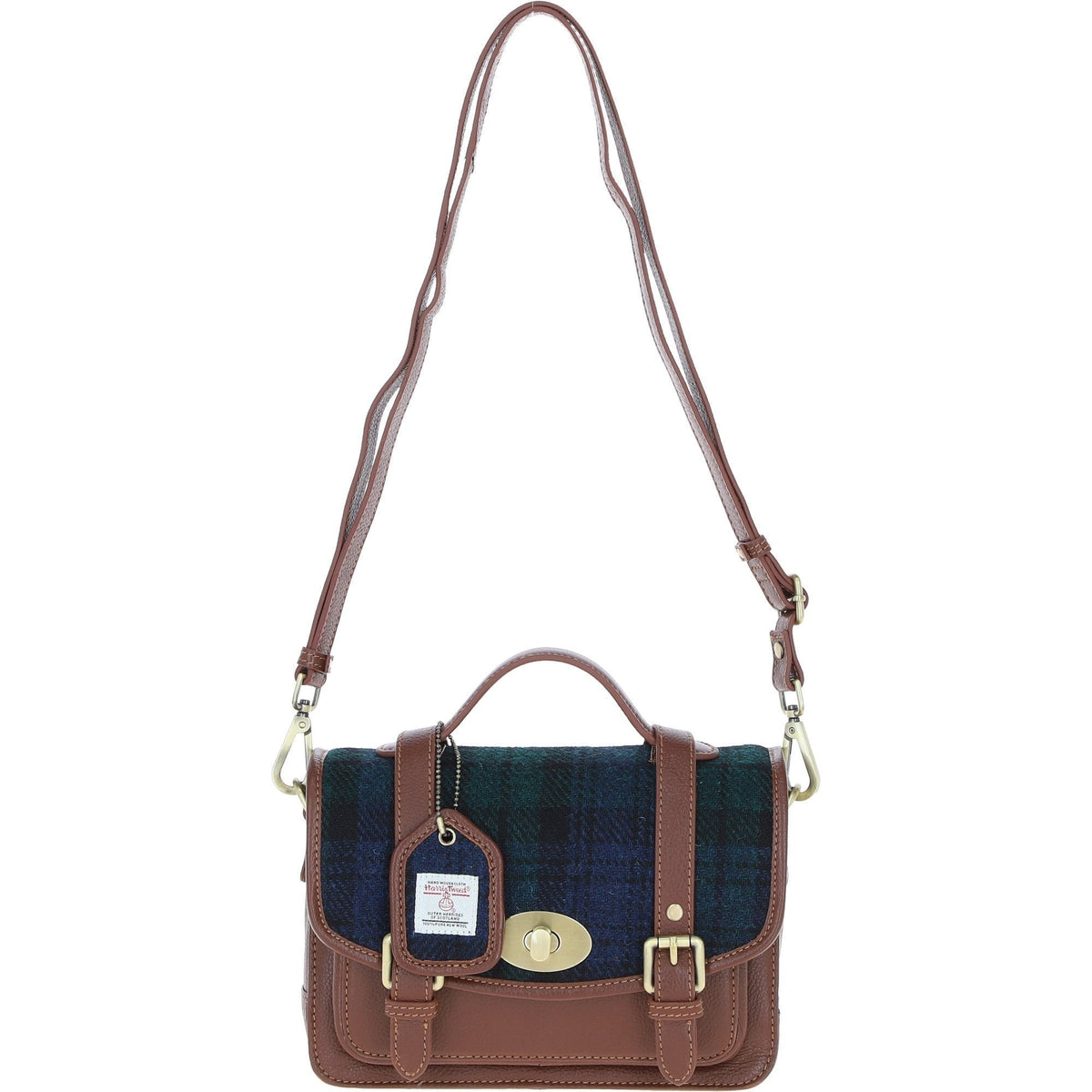 Leather & Harris Tweed Medium Twist Lock Satchel – Tan / Watch, view 1