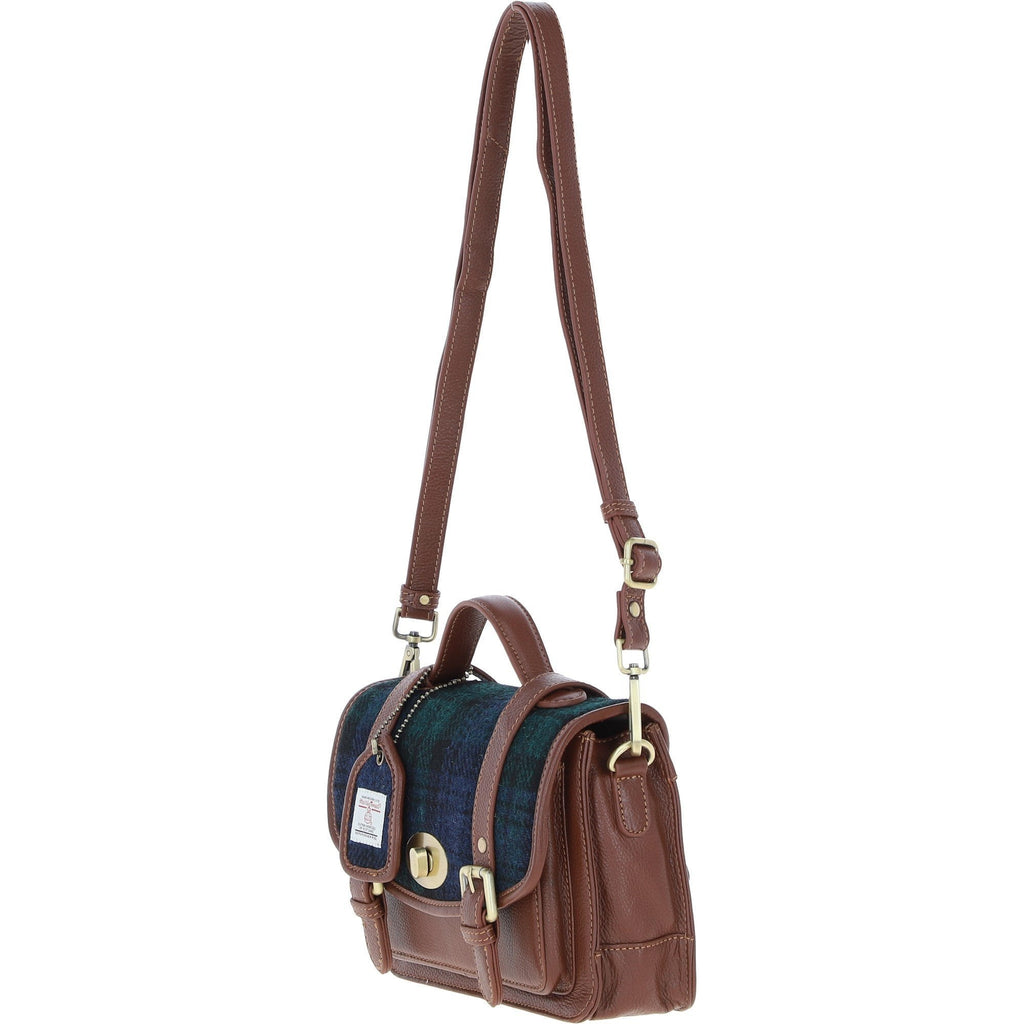Leather & Harris Tweed Medium Twist Lock Satchel – Tan / Watch, view 2
