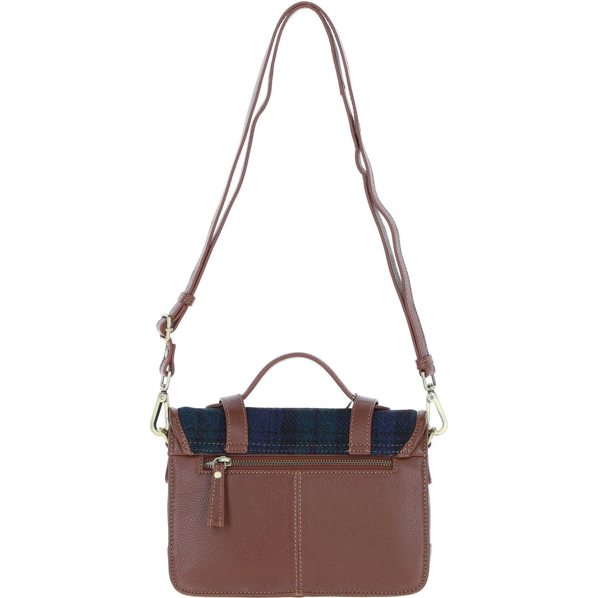 Leather & Harris Tweed Medium Twist Lock Satchel – Tan / Watch, view 3