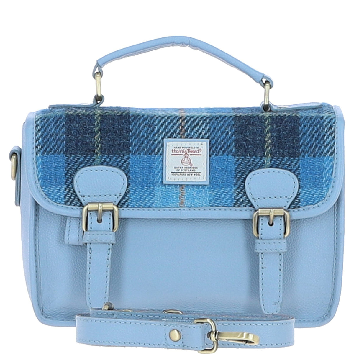 Leather & Harris Tweed Medium Magnetic Satchel – Baby-blue / Blue, view 1