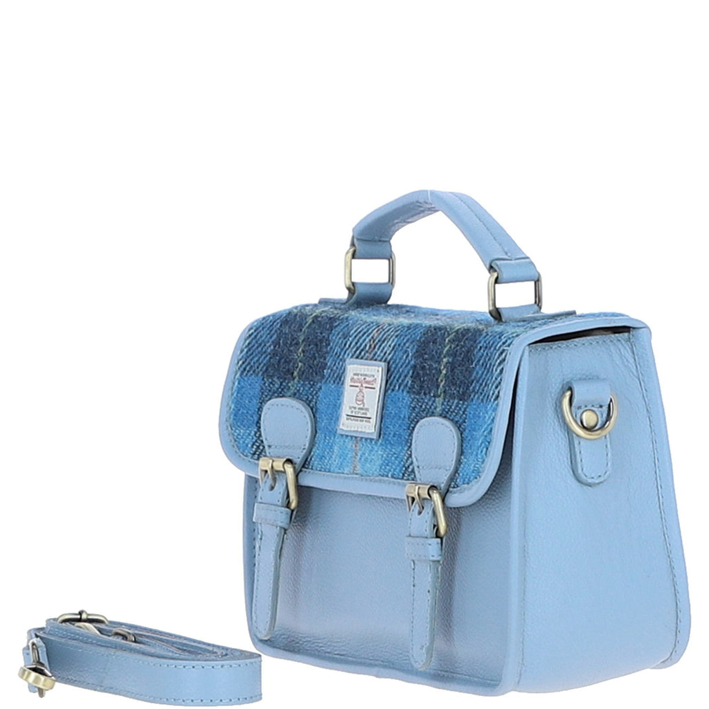 Leather & Harris Tweed Medium Magnetic Satchel – Baby-blue / Blue, view 2