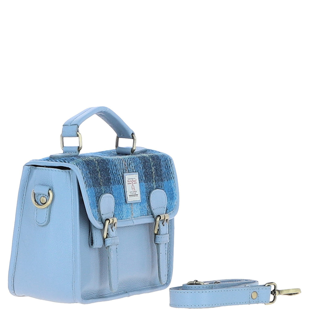 Leather & Harris Tweed Medium Magnetic Satchel – Baby-blue / Blue, view 4
