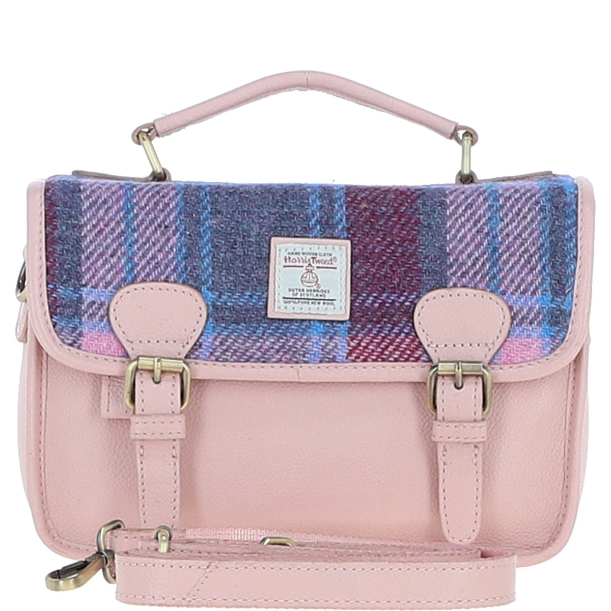 Leather & Harris Tweed Medium Magnetic Satchel – Baby-pink / Pink, view 1