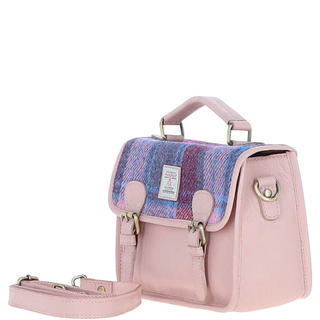 Leather & Harris Tweed Medium Magnetic Satchel – Baby-pink / Pink, view 3