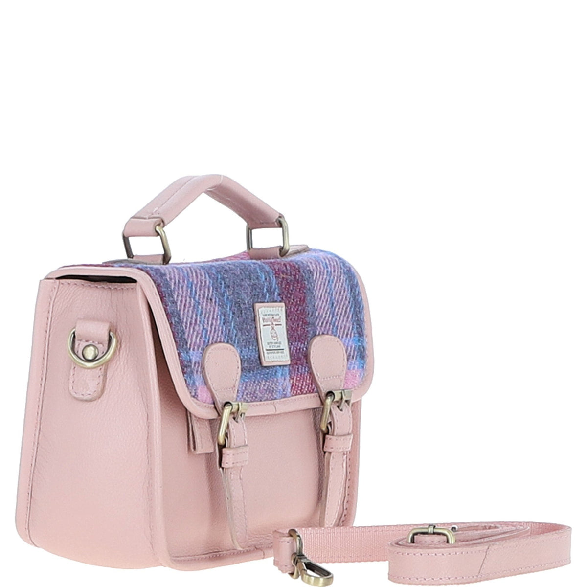 Leather & Harris Tweed Medium Magnetic Satchel – Baby-pink / Pink, view 5