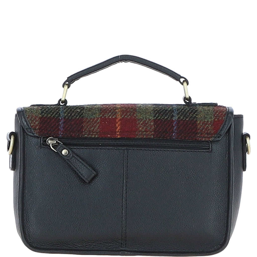 Leather & Harris Tweed Medium Magnetic Satchel – Black / Green / Red, view 3