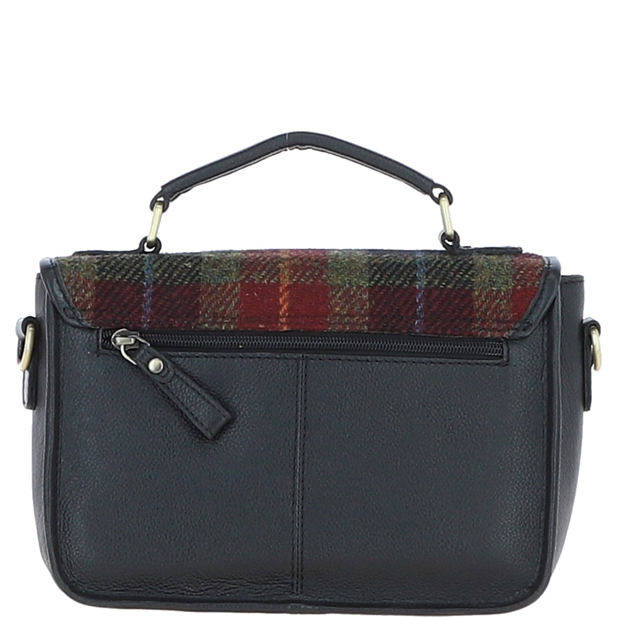 Leather & Harris Tweed Medium Magnetic Satchel – Black / Green / Red, view 3