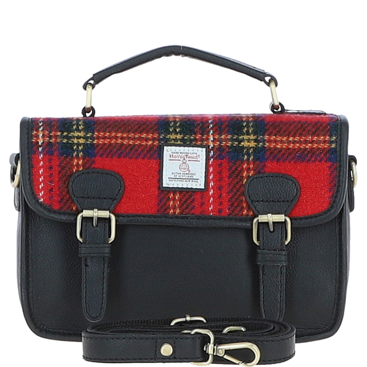 Leather & Harris Tweed Medium Magnetic Satchel – Black / Red, view 1