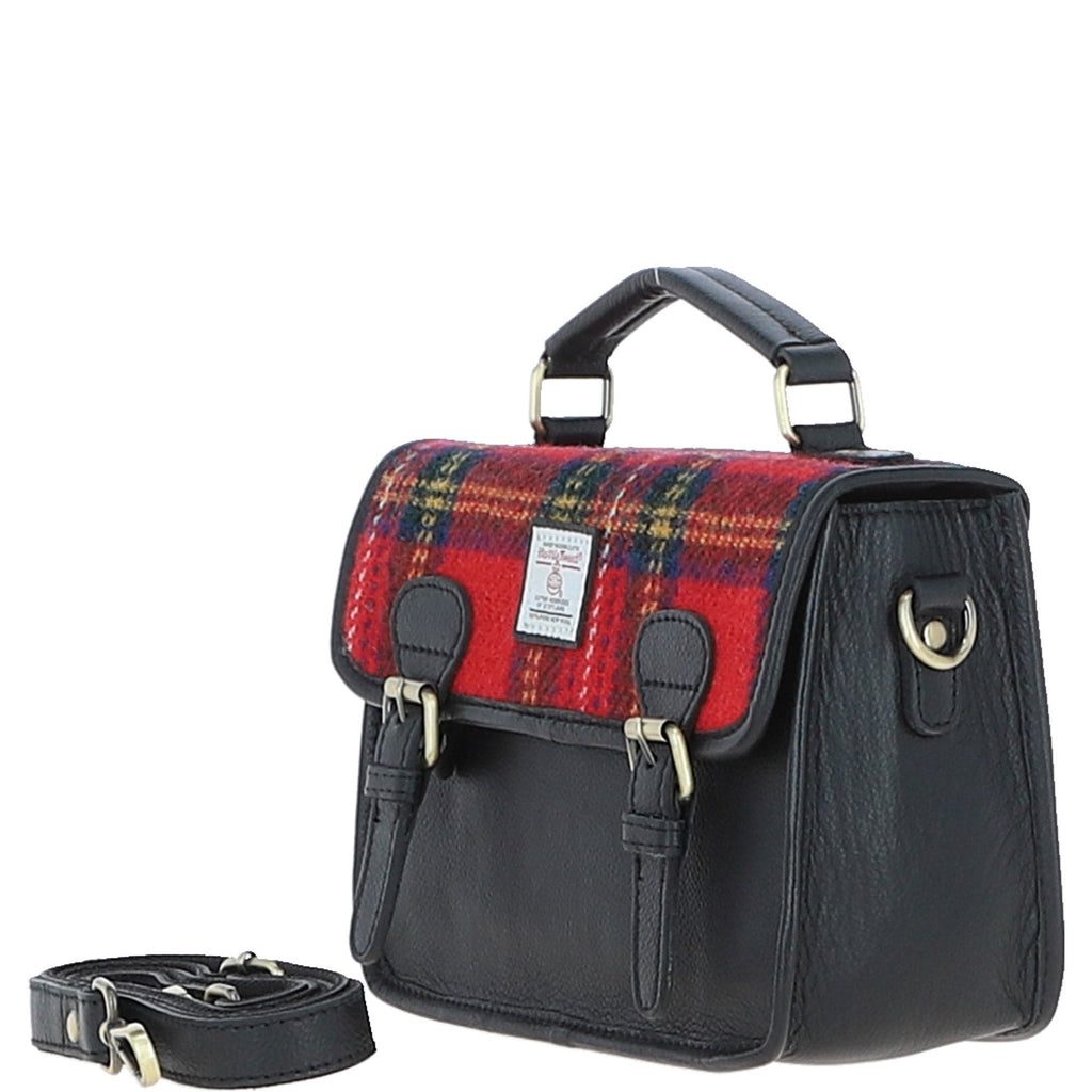Leather & Harris Tweed Medium Magnetic Satchel – Black / Red, view 2