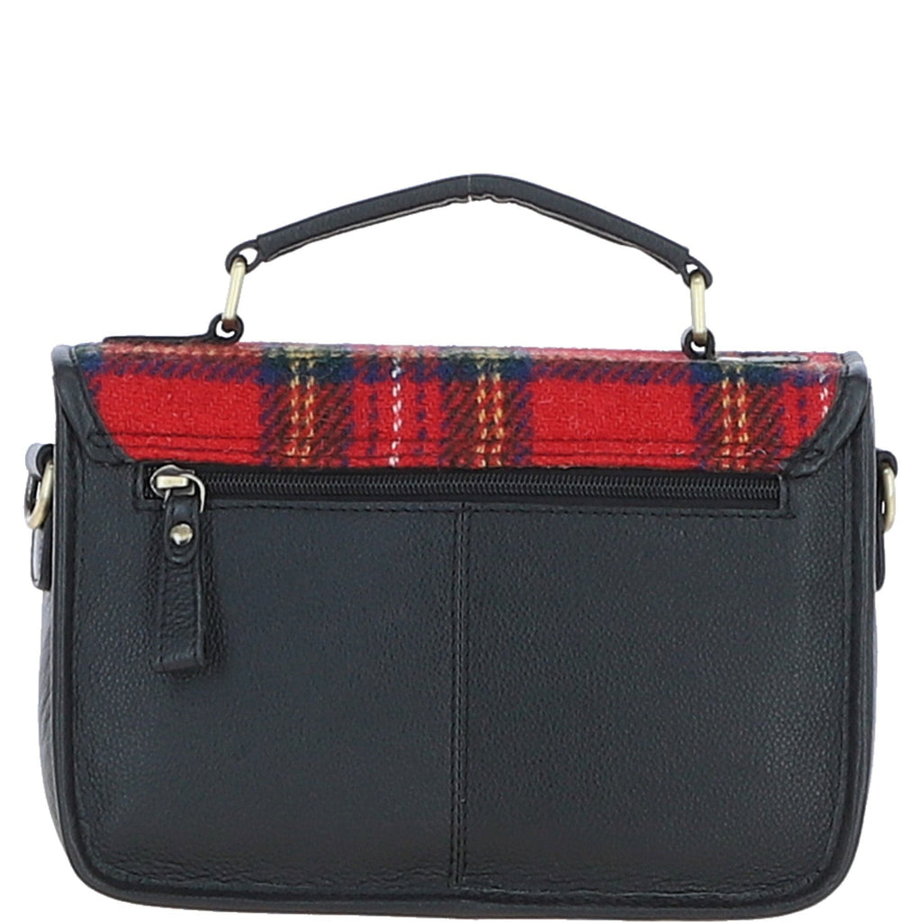 Leather & Harris Tweed Medium Magnetic Satchel – Black / Red, view 3