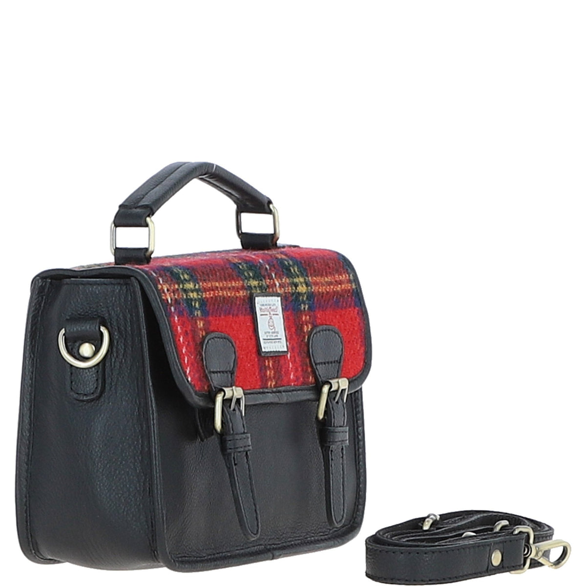 Leather & Harris Tweed Medium Magnetic Satchel – Black / Red, view 4