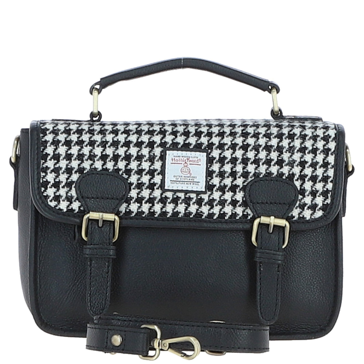 Leather & Harris Tweed Medium Magnetic Satchel – Black / White, view 1