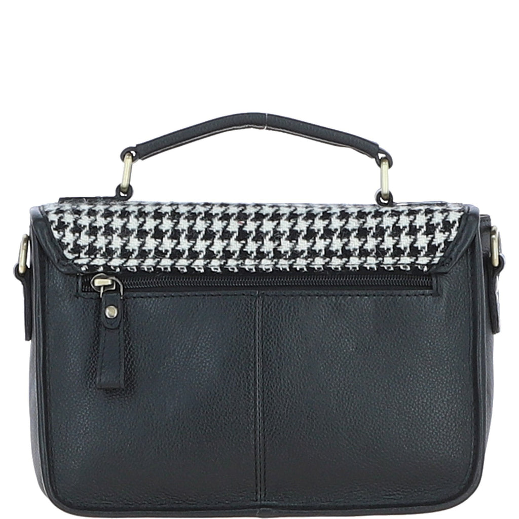 Leather & Harris Tweed Medium Magnetic Satchel – Black / White, view 3