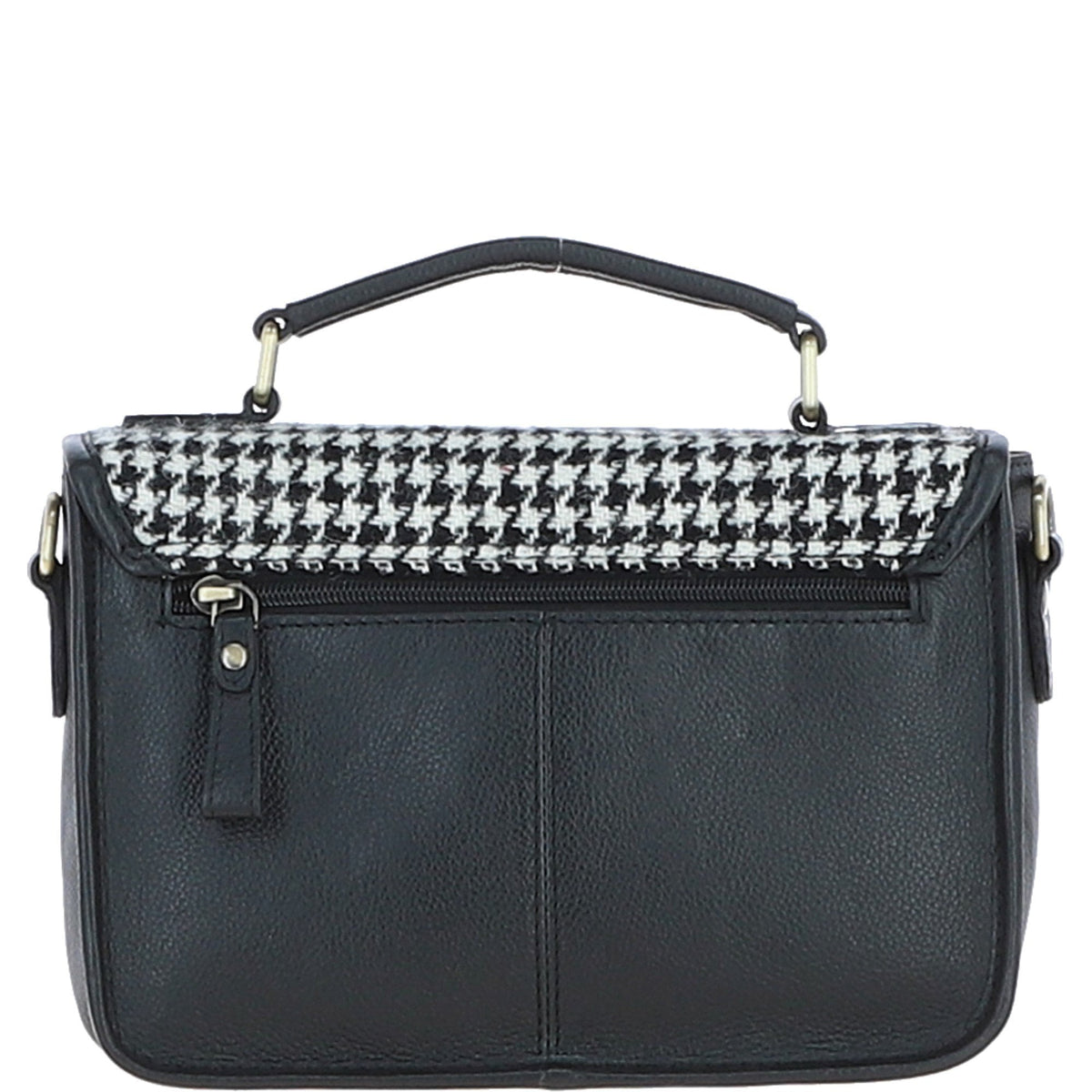 Leather & Harris Tweed Medium Magnetic Satchel – Black / White, view 3