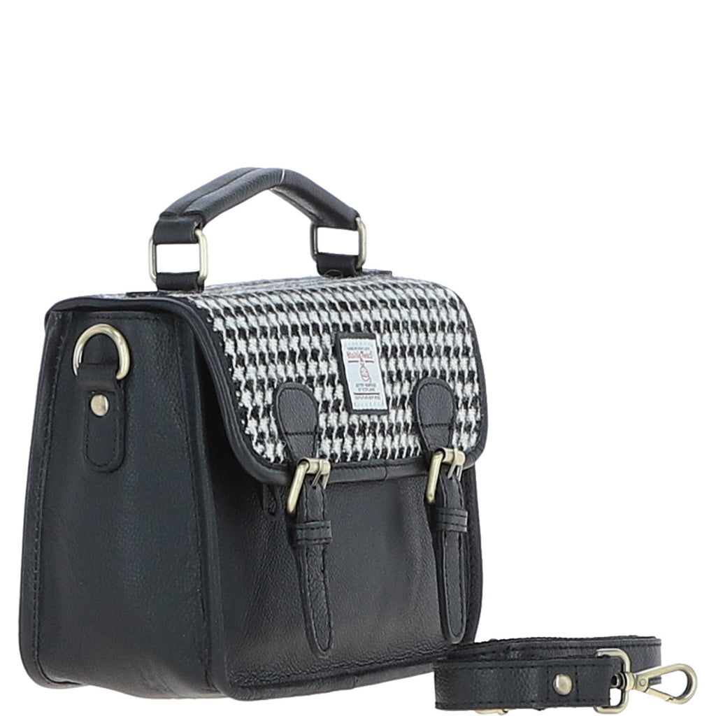 Leather & Harris Tweed Medium Magnetic Satchel – Black / White, view 4