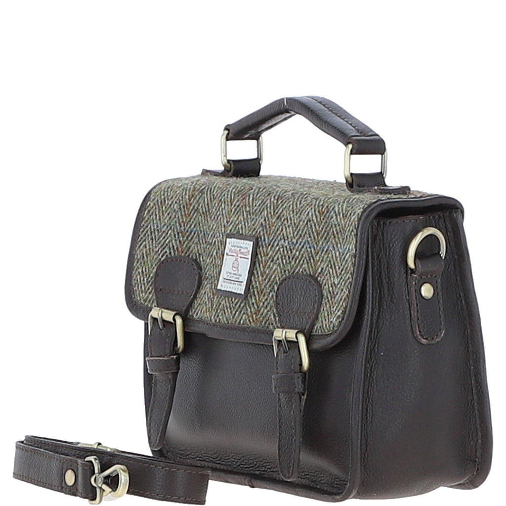 Leather & Harris Tweed Medium Magnetic Satchel – Brown / Green, view 2