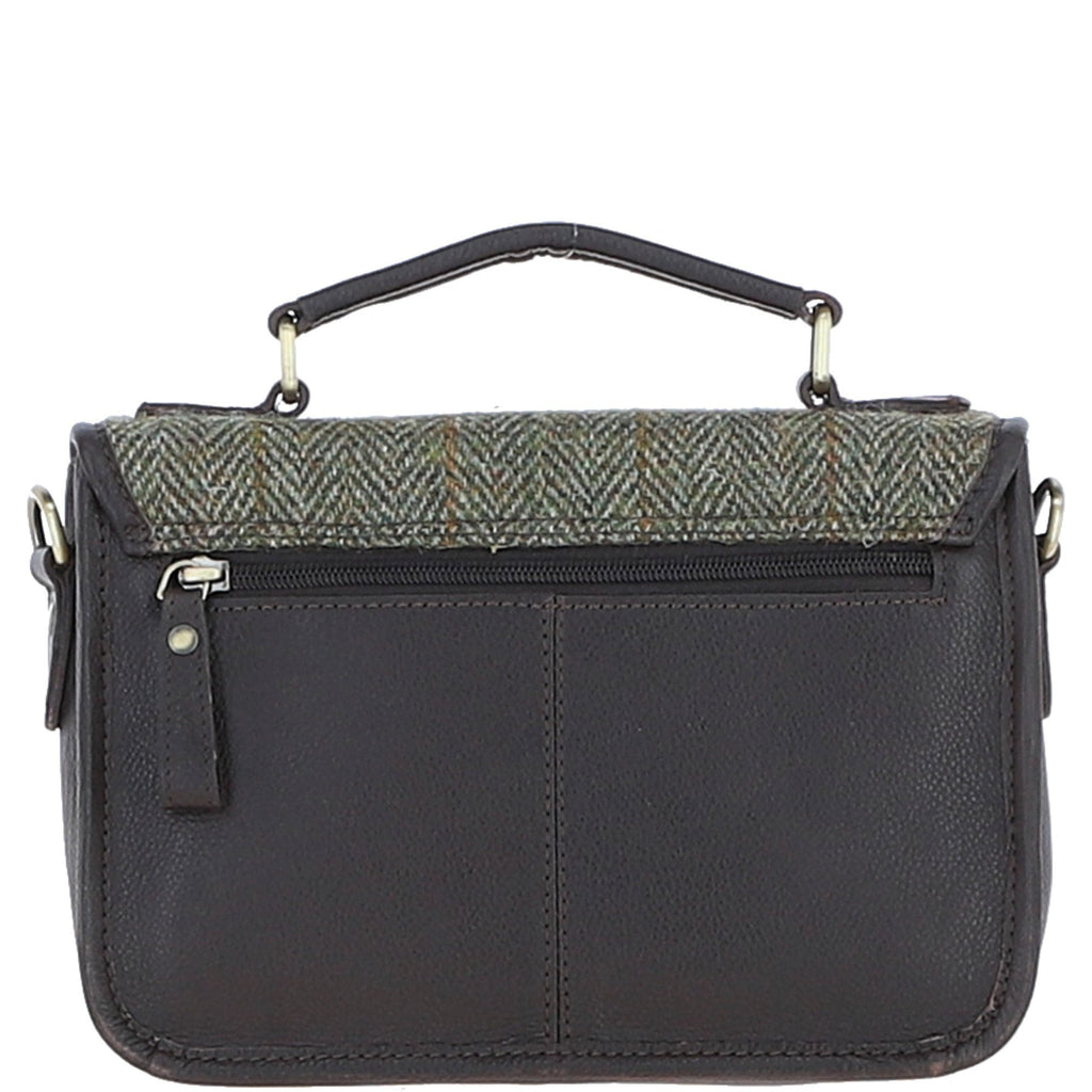 Leather & Harris Tweed Medium Magnetic Satchel – Brown / Green, view 3