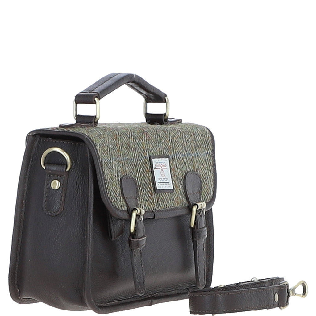 Leather & Harris Tweed Medium Magnetic Satchel – Brown / Green, view 4