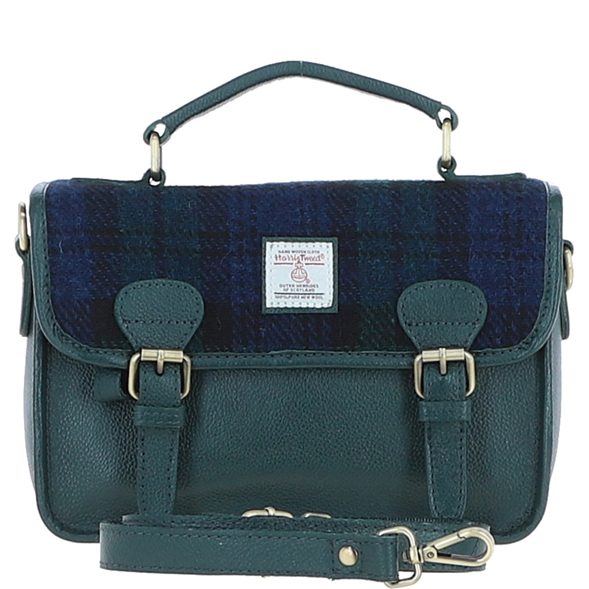 Leather & Harris Tweed Medium Magnetic Satchel – Green / Watch, view 1