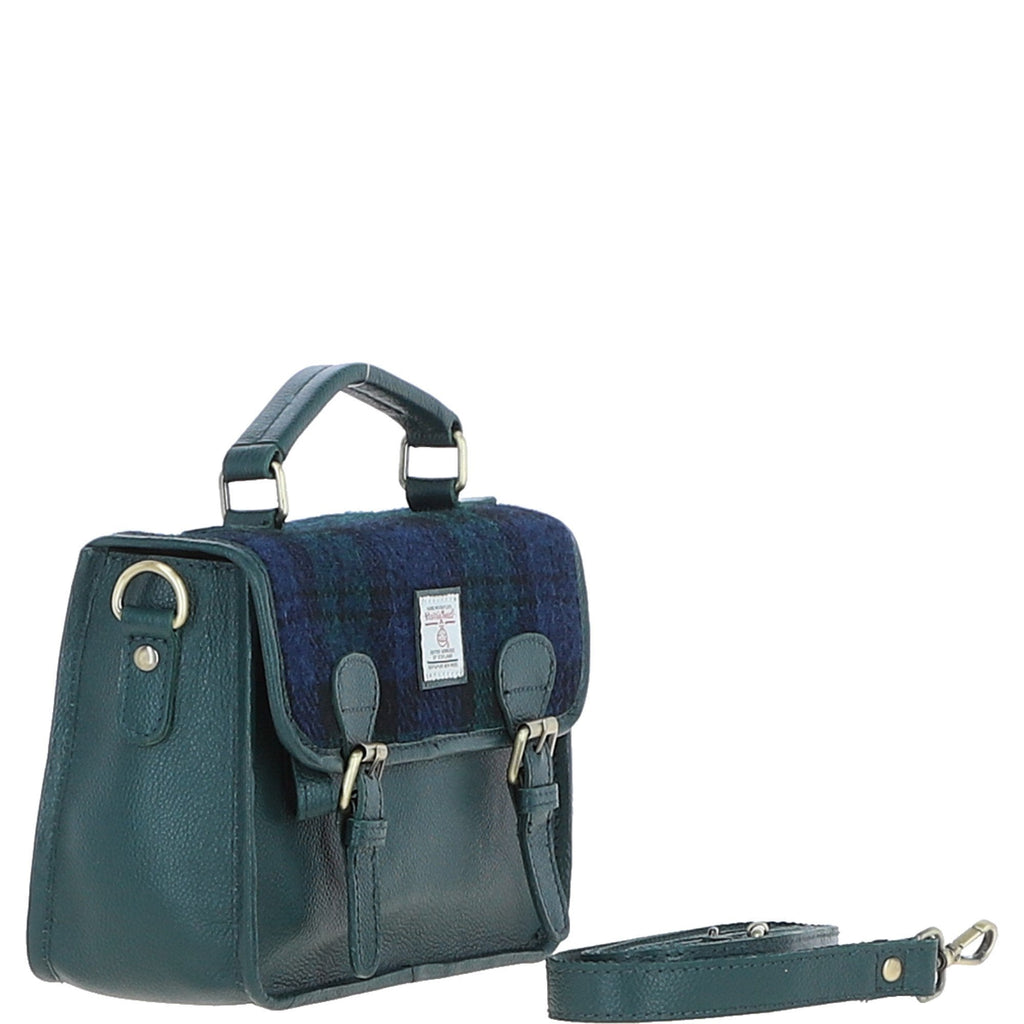 Leather & Harris Tweed Medium Magnetic Satchel – Green / Watch, view 5