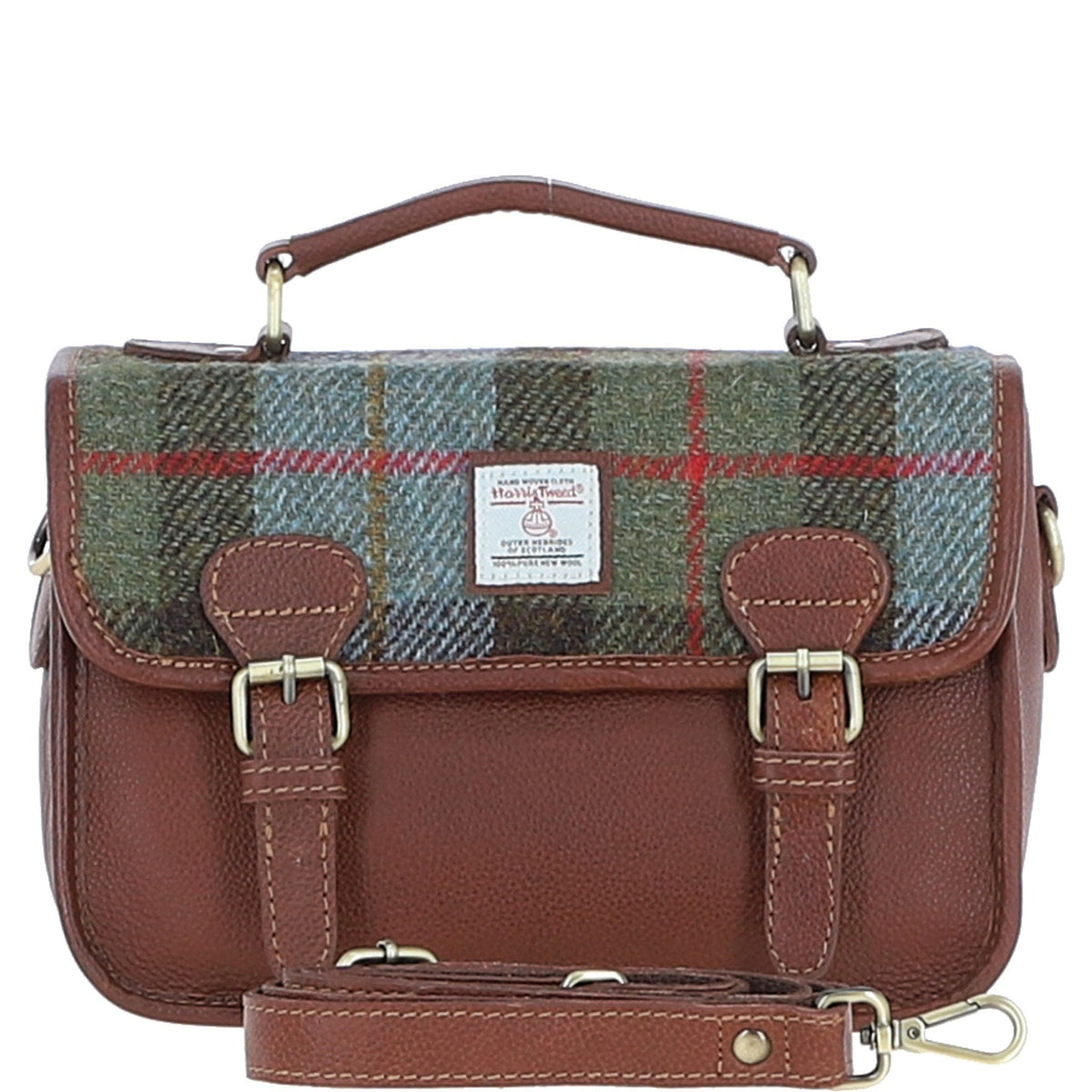 Leather & Harris Tweed Medium Magnetic Satchel – Tan / Macleod, view 1