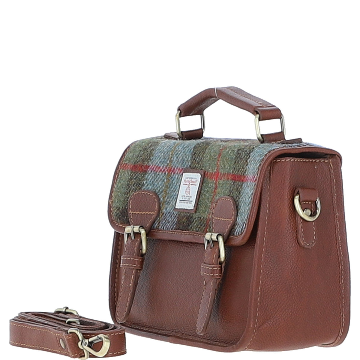 Leather & Harris Tweed Medium Magnetic Satchel – Tan / Macleod, view 2