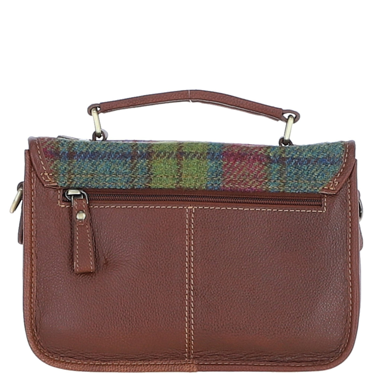 Leather & Harris Tweed Medium Magnetic Satchel – Tan / Purple, view 3