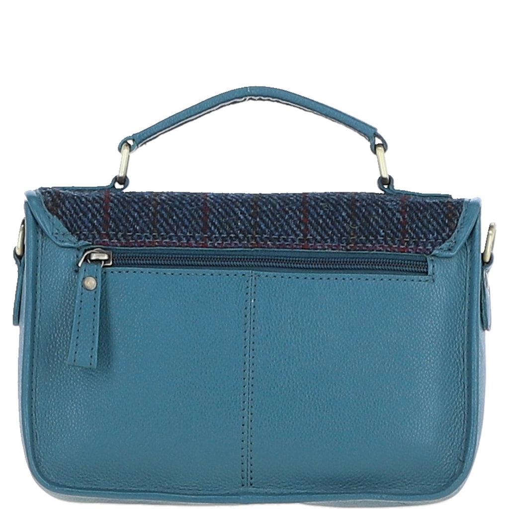 Leather & Harris Tweed Medium Magnetic Satchel – Teal / Navy, view 3