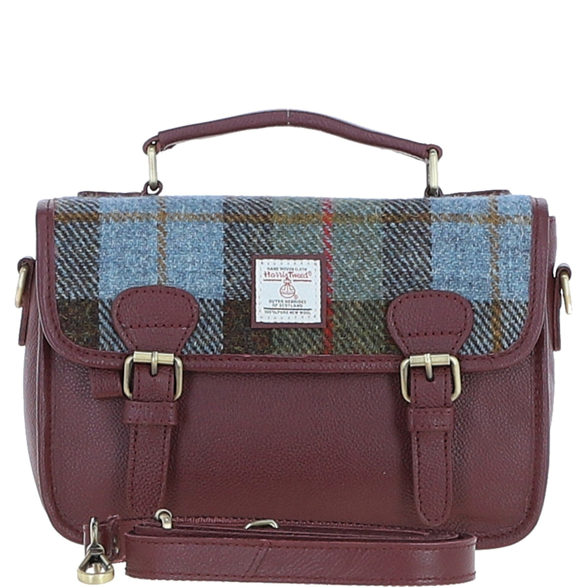 Leather & Harris Tweed Medium Magnetic Satchel – Wine / Macleod, view 1