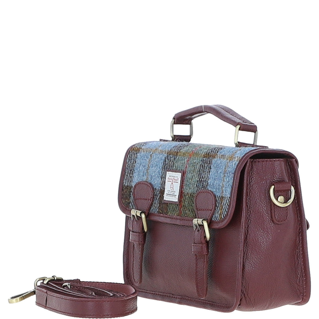 Leather & Harris Tweed Medium Magnetic Satchel – Wine / Macleod, view 2