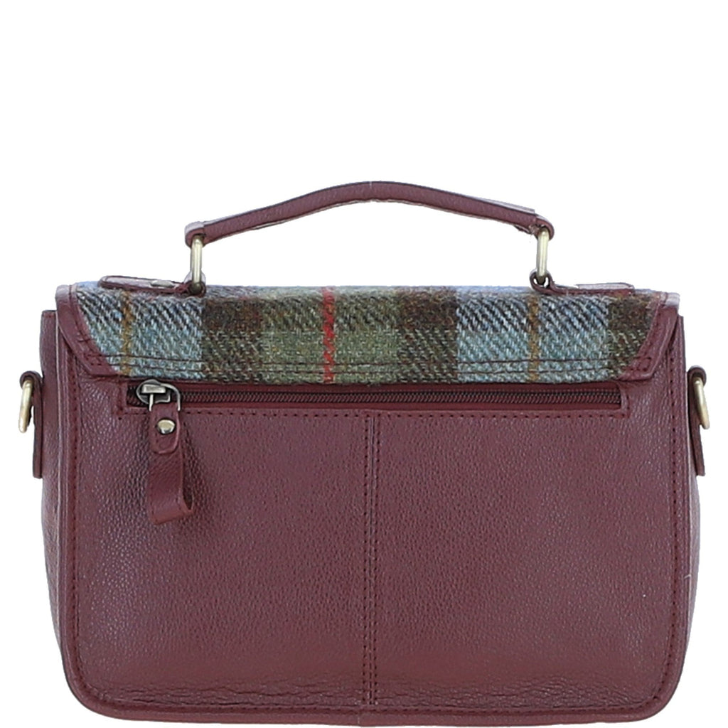Leather & Harris Tweed Medium Magnetic Satchel – Wine / Macleod, view 3