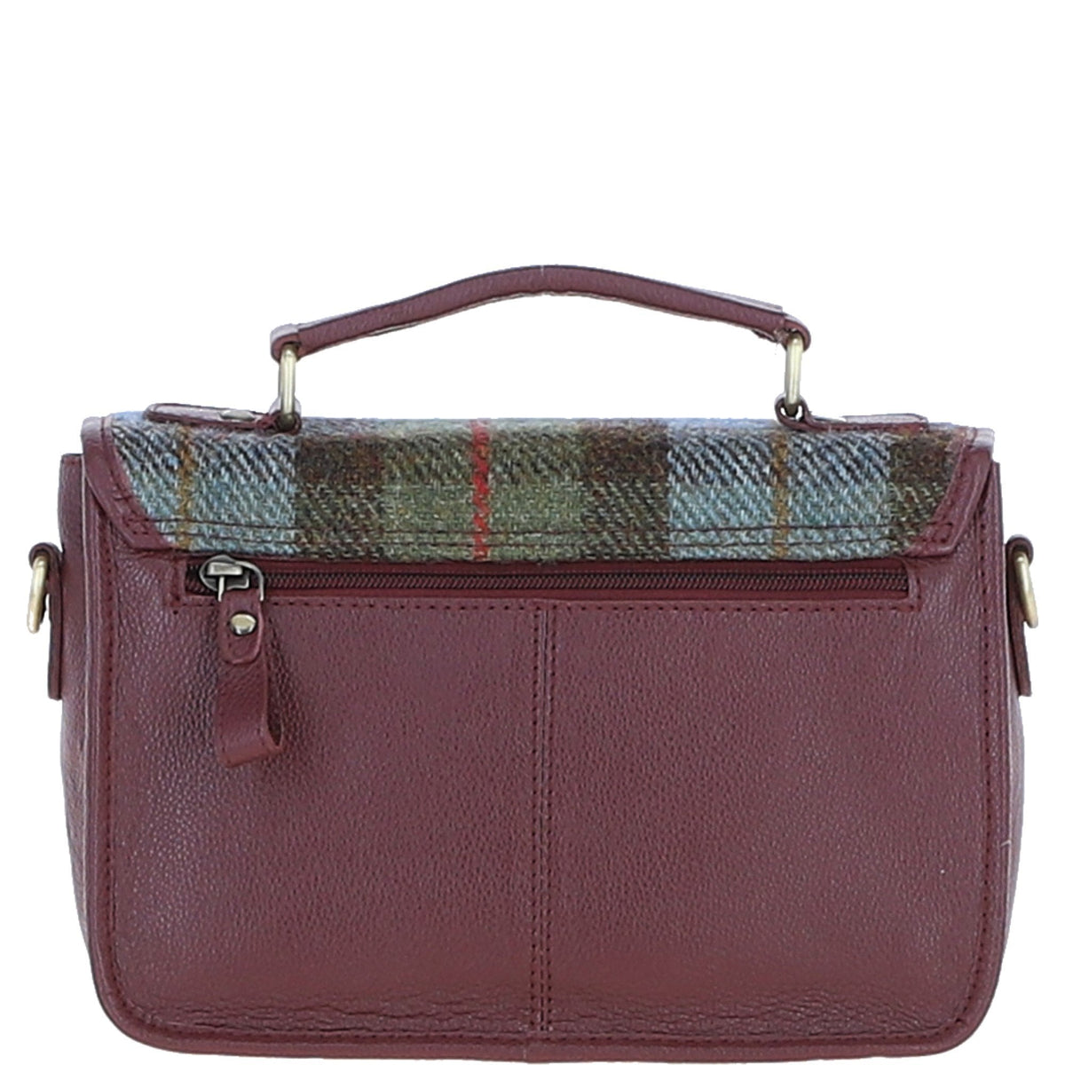 Leather & Harris Tweed Medium Magnetic Satchel – Wine / Macleod, view 3
