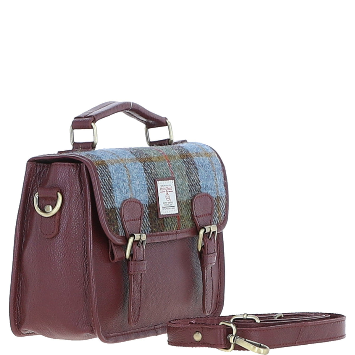 Leather & Harris Tweed Medium Magnetic Satchel – Wine / Macleod, view 4