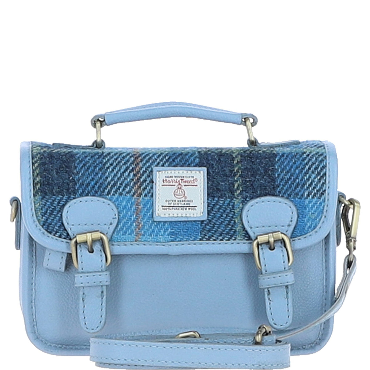 Leather & Harris Tweed Small Magnetic Satchel – Baby-blue / Blue, view 1
