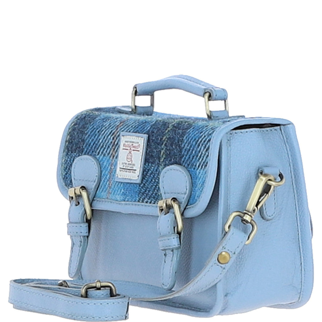Leather & Harris Tweed Small Magnetic Satchel – Baby-blue / Blue, view 2