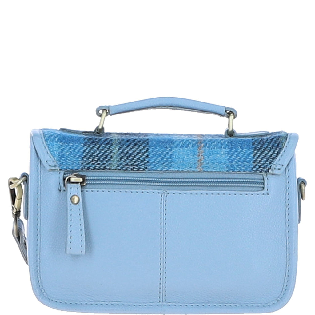 Leather & Harris Tweed Small Magnetic Satchel – Baby-blue / Blue, view 3